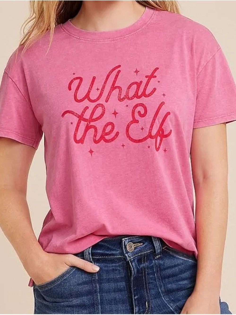 Maurices Festive “What the Elf” Pink Graphic Tee size XL